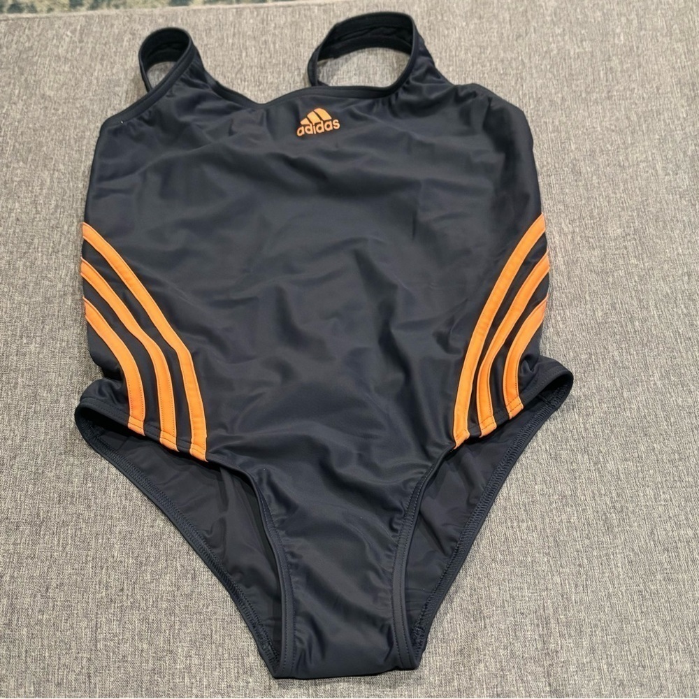 adidas Women's Standard 3-Stripes Swimsuit, Gray/Coral, Size 6